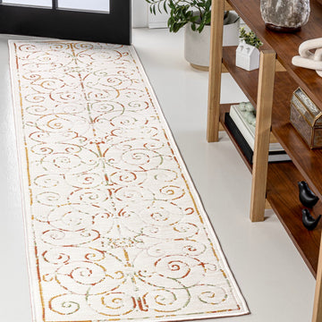 Danae Classic Cottage Filigree Scroll Reversible Machine-Washable Indoor/Outdoor Area Rug